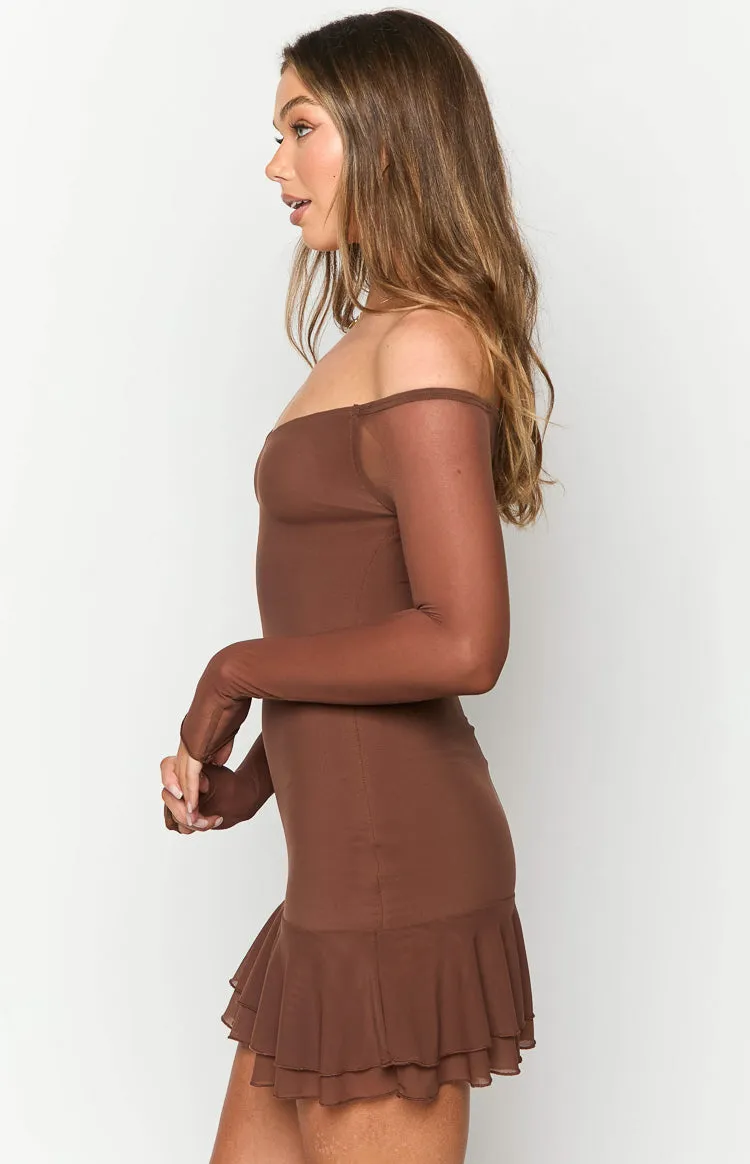 Houdini Brown Long Sleeve Mini Dress sold by Beginning Boutique product image thumbnail 4