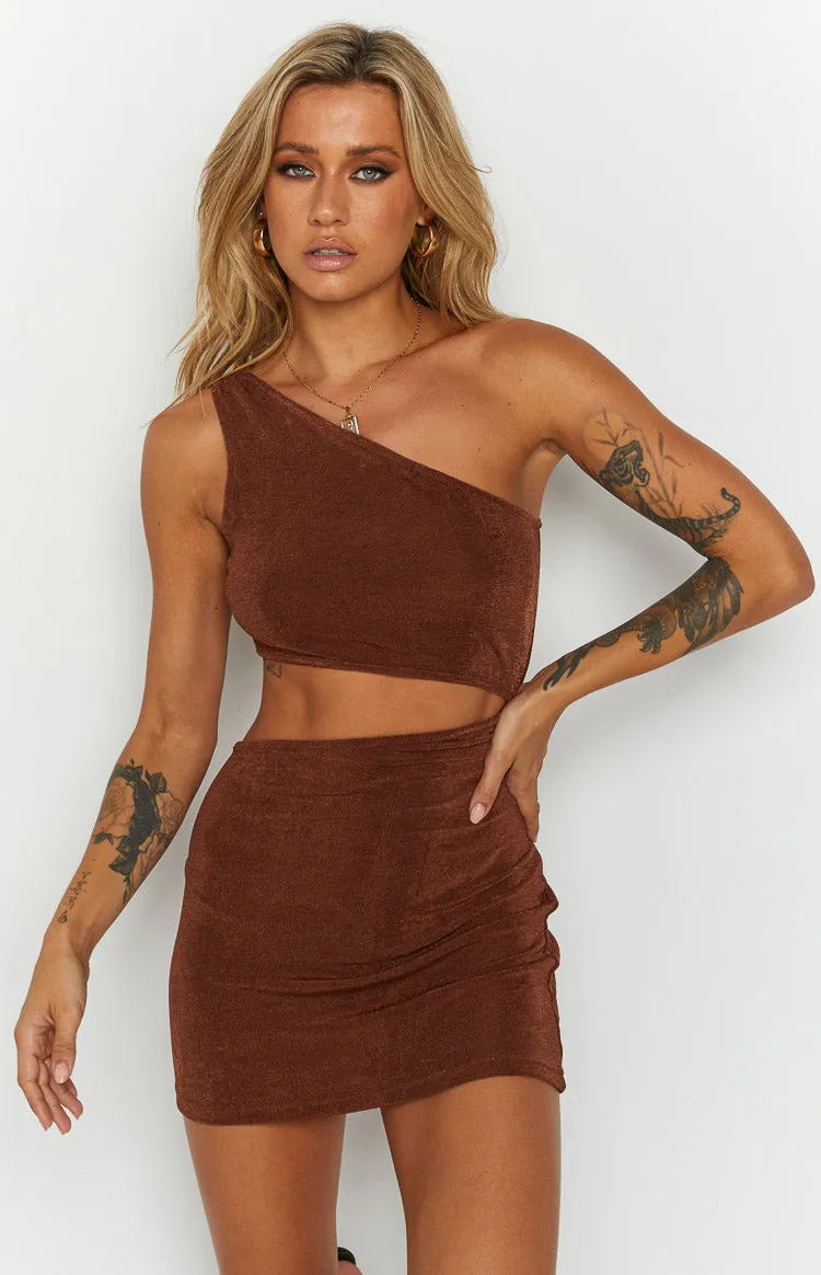 Etta Brown Cut Out Mini Dress sold by Beginning Boutique