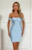 Silvia Blue Satin Mini Dress sold by Beginning Boutique