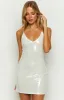 Highlights Cream Satin Sequin Mini Dress sold by Beginning Boutique