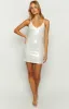 Highlights Cream Satin Sequin Mini Dress sold by Beginning Boutique