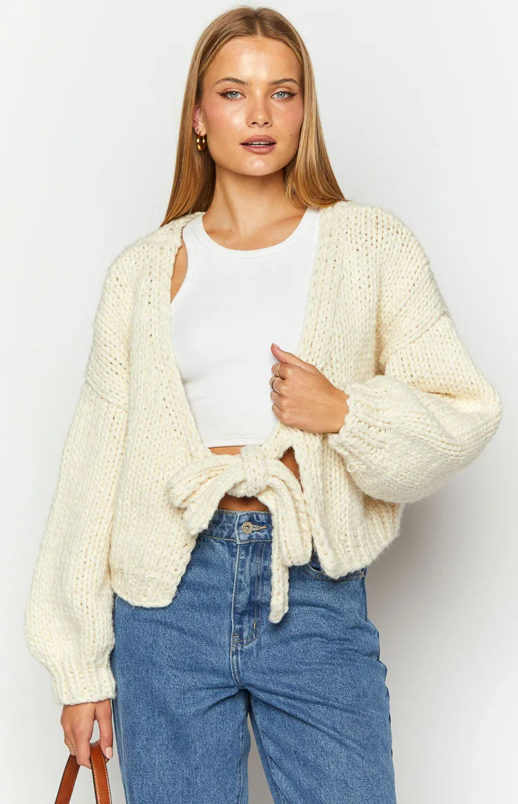 Holiday Cream Tie Up Knit Cardigan sold by Beginning Boutique product image thumbnail 3