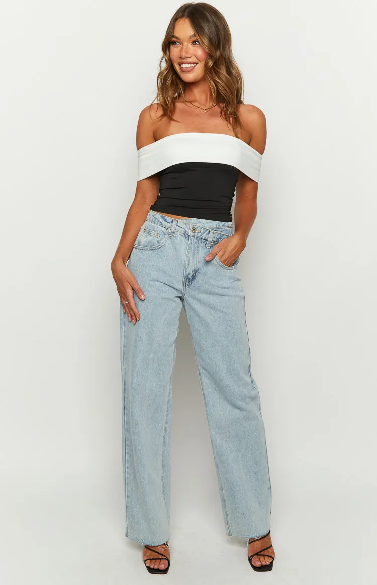 Paige Off Shoulder Black And White Contrast Top sold by Beginning Boutique product image thumbnail 3