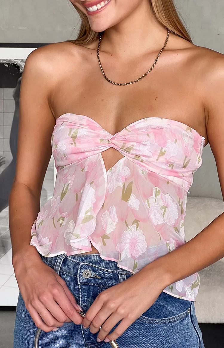 Jacqulin Pink Floral Strapless Top sold by Beginning Boutique