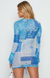 Patchwork Long Sleeve Mini Dress Blue sold by Beginning Boutique