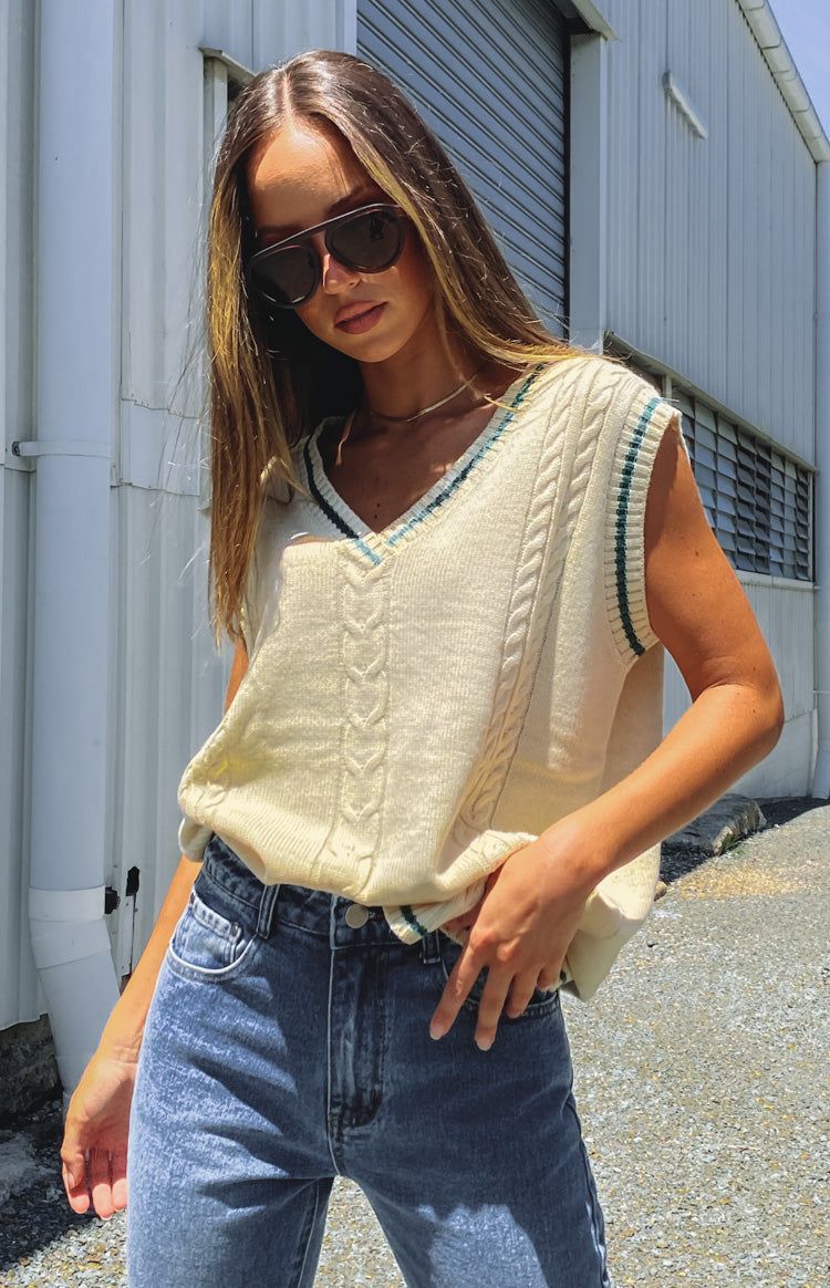 Straight A Knitted Vest Cream sold by Beginning Boutique product image thumbnail 4