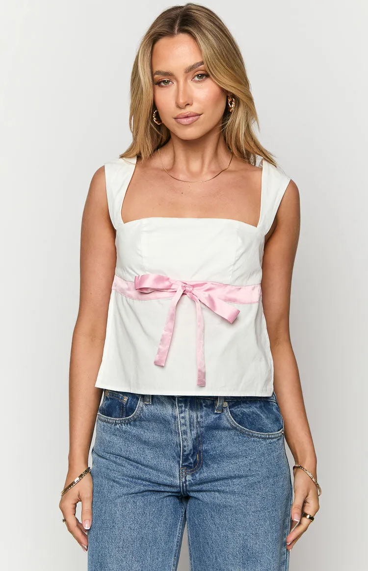 Mika White Ribbon Tie Back Top sold by Beginning Boutique product image thumbnail 2