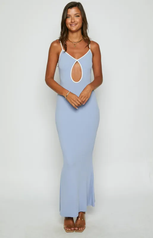 Lalana Blue Contrast Bind Maxi Dress sold by Beginning Boutique