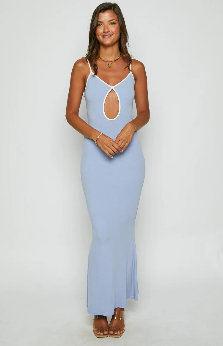 Lalana Blue Contrast Bind Maxi Dress sold by Beginning Boutique