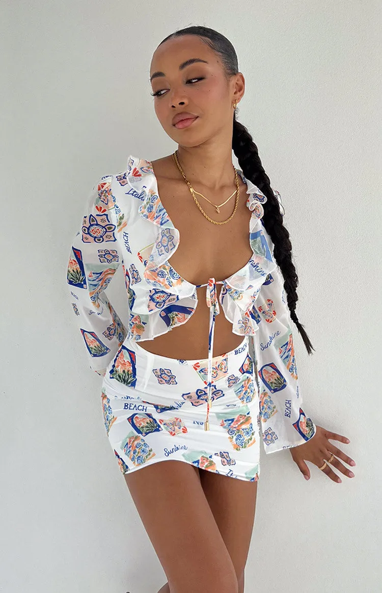 Raymin White Chiffon Long Sleeve Mini Dress sold by Beginning Boutique