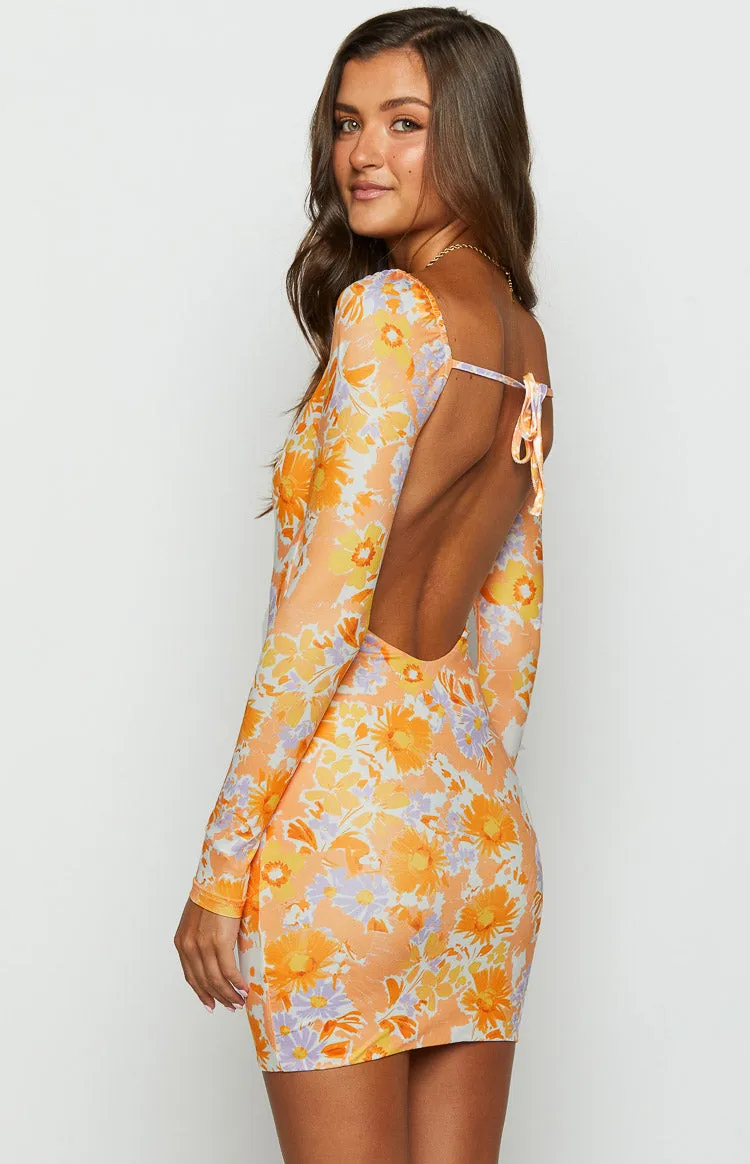 Ashi Orange Floral Long Sleeve Mini Dress sold by Beginning Boutique product image thumbnail 4