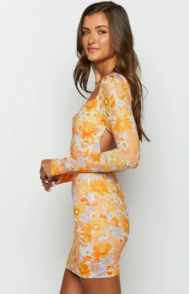 Ashi Orange Floral Long Sleeve Mini Dress sold by Beginning Boutique product image thumbnail 3