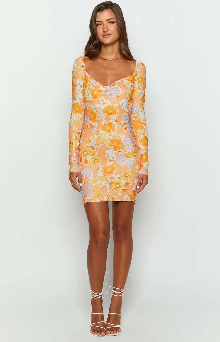 Ashi Orange Floral Long Sleeve Mini Dress sold by Beginning Boutique product image thumbnail 2