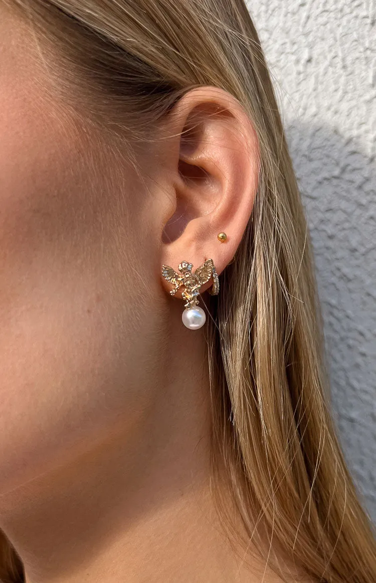 Angelic Gold Cupid Angel Stud Earrings sold by Beginning Boutique