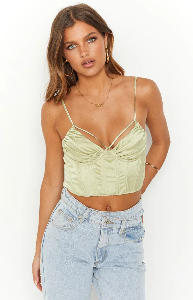 Jaid Green Corset Crop Top sold by Beginning Boutique