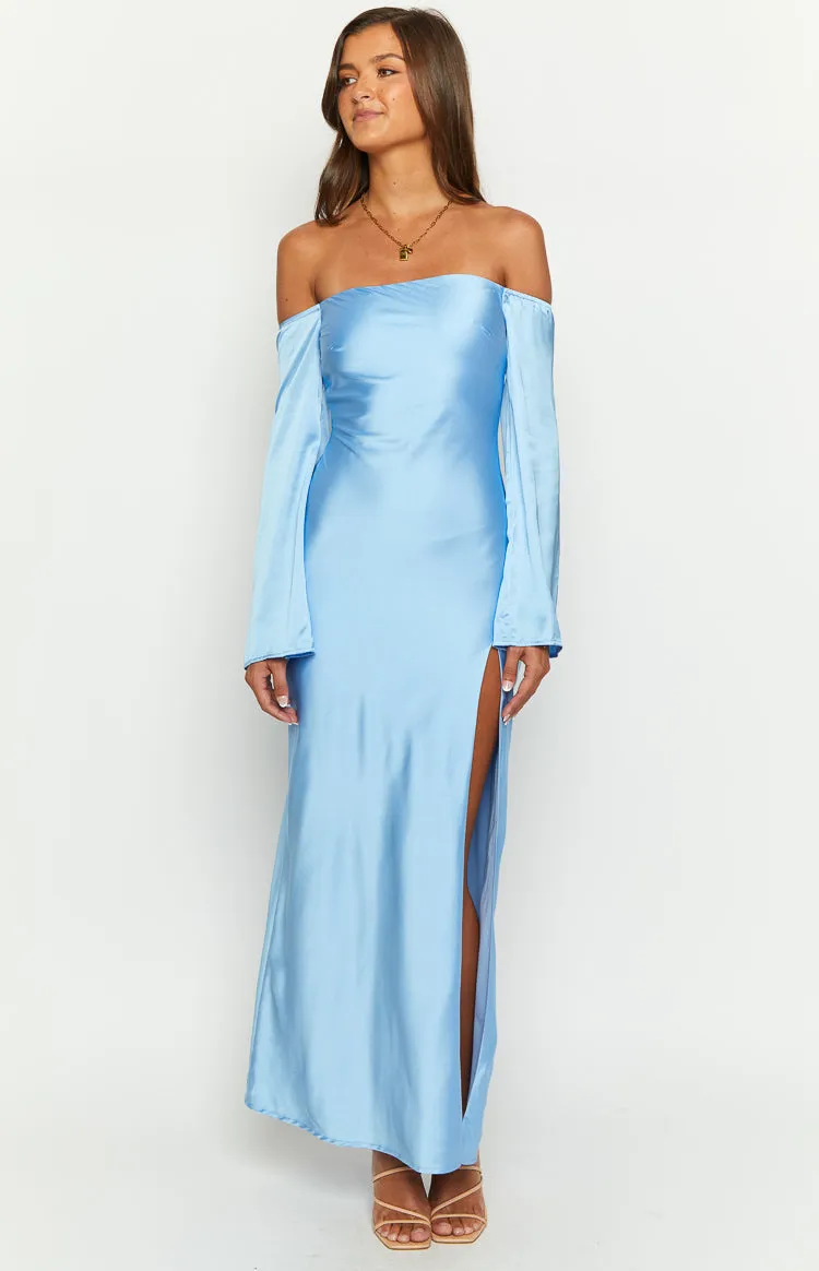 Shae Blue Satin Long Sleeve Maxi Dress sold by Beginning Boutique product image thumbnail 2