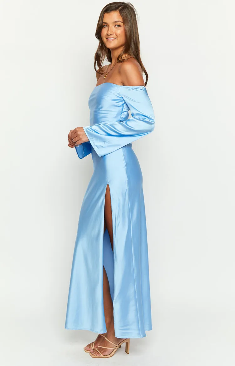 Shae Blue Satin Long Sleeve Maxi Dress sold by Beginning Boutique product image thumbnail 3