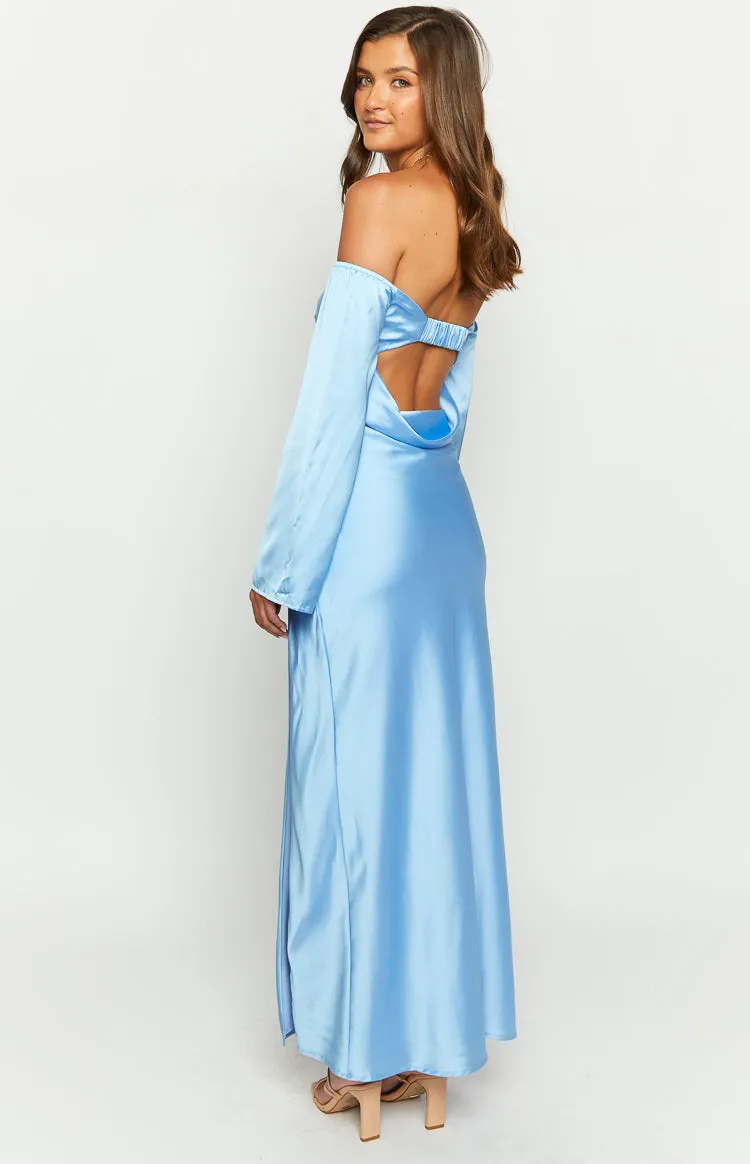 Shae Blue Satin Long Sleeve Maxi Dress sold by Beginning Boutique product image thumbnail 5