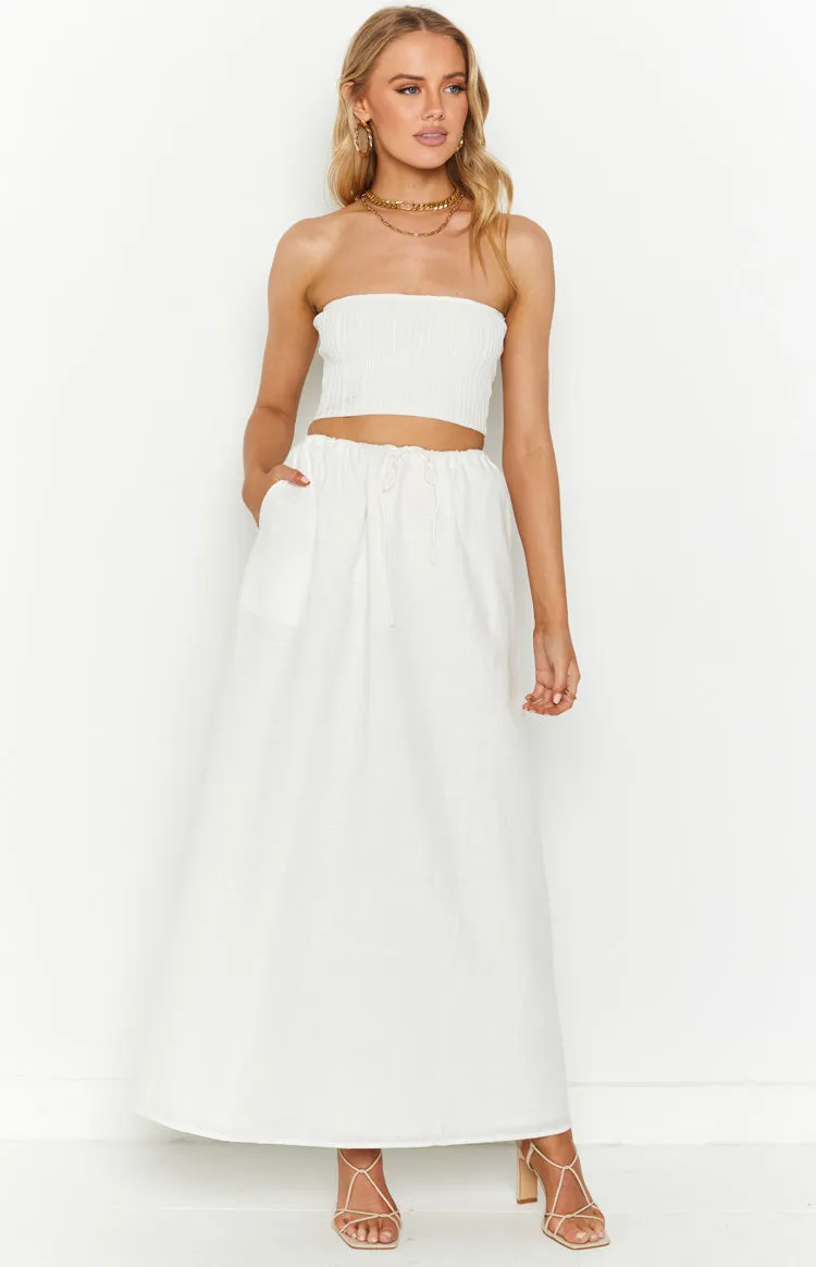 Paisley White Maxi Skirt sold by Beginning Boutique