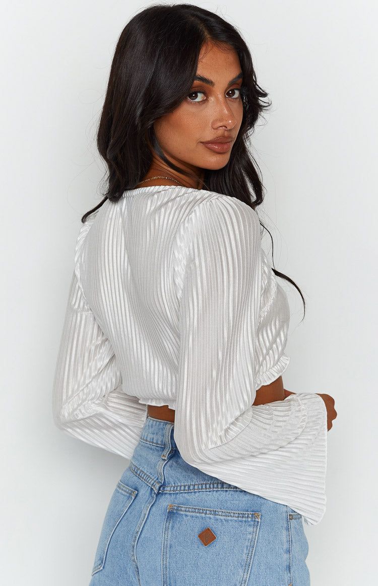 Tayla White Pleated Long Sleeve Top sold by Beginning Boutique product image thumbnail 4