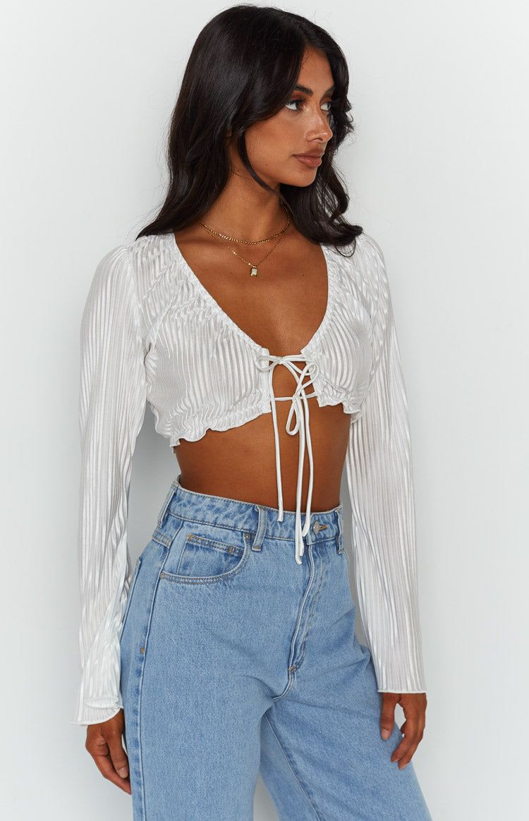 Tayla White Pleated Long Sleeve Top sold by Beginning Boutique product image thumbnail 3