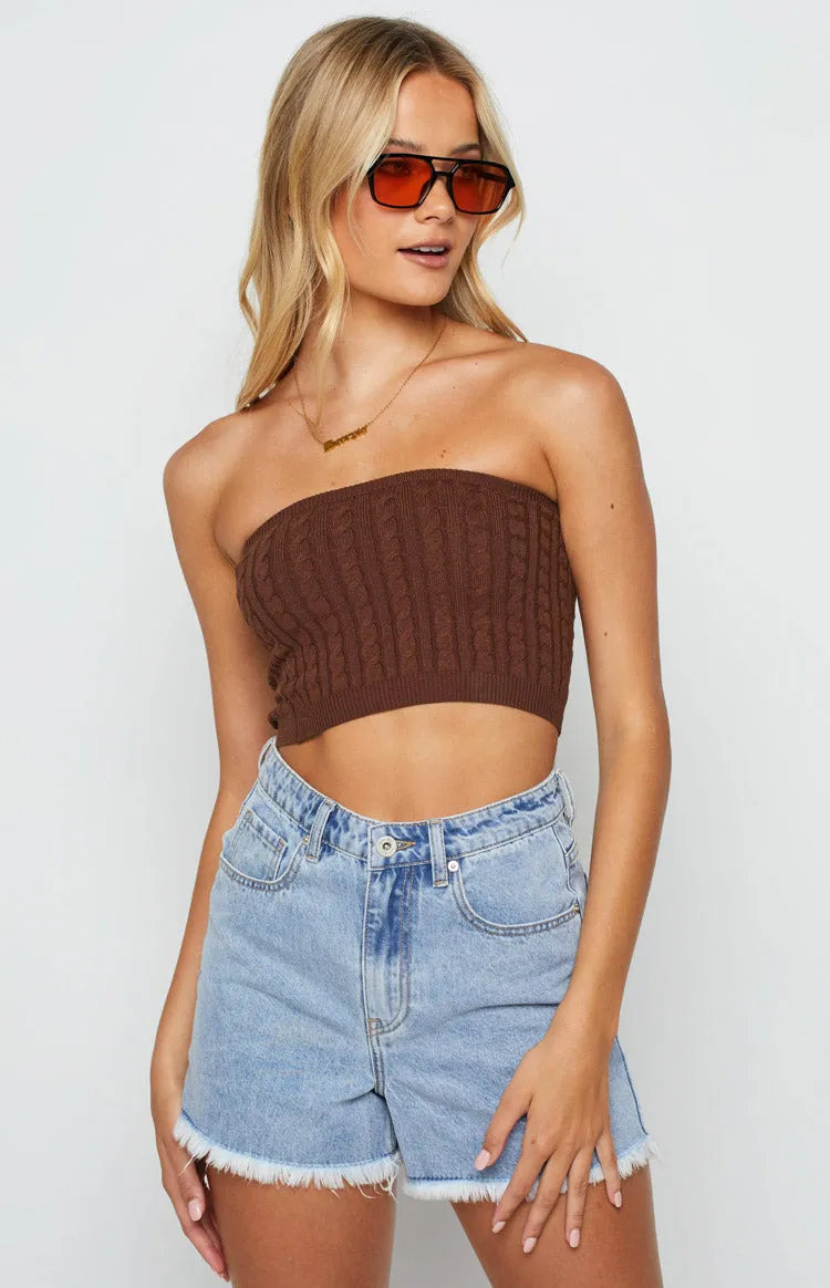 Cassandra Brown Bandeau Top sold by Beginning Boutique