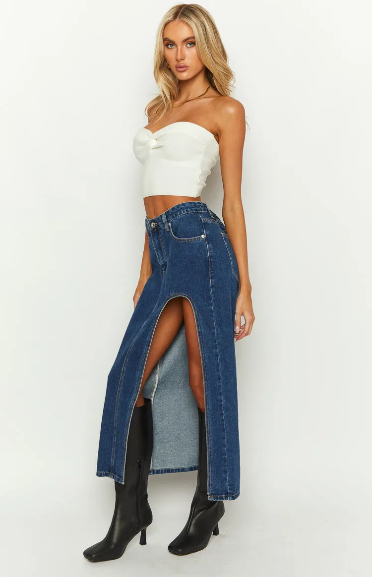 Aysha Dark Wash Denim Midi Skirt sold by Beginning Boutique product image thumbnail 4