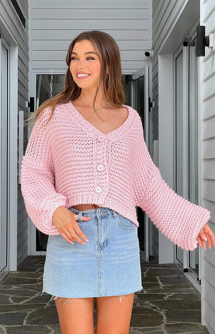 Jen Light Pink Knit Cardigan sold by Beginning Boutique