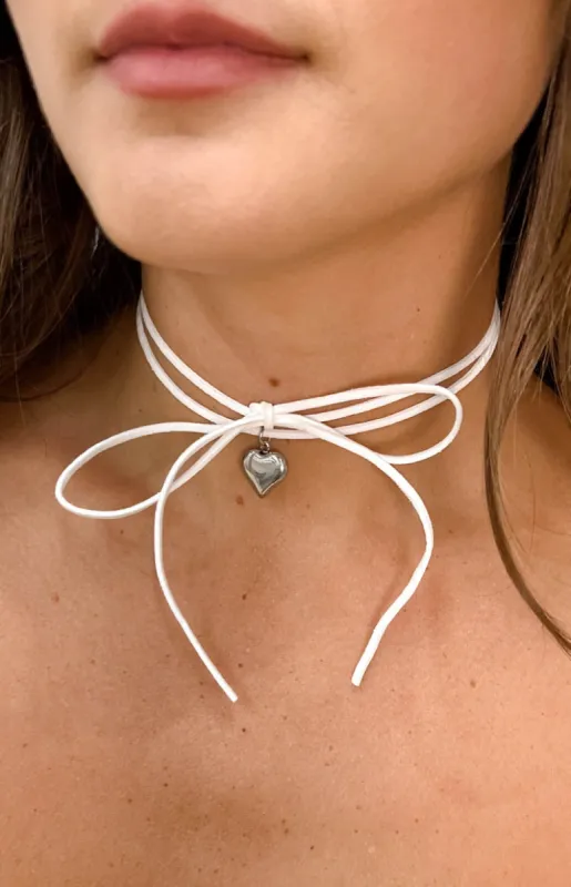 Linden Heart Pendant White Tie Necklace sold by Beginning Boutique