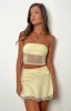 Stay Yellow Strapless Mesh Corset Top sold by Beginning Boutique