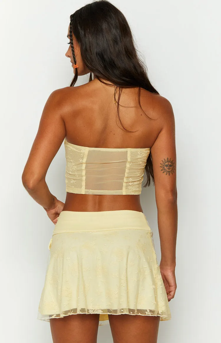 Stay Yellow Strapless Mesh Corset Top sold by Beginning Boutique product image thumbnail 5