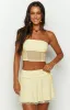 Stay Yellow Strapless Mesh Corset Top sold by Beginning Boutique