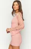 Spina Pink Crochet Long Sleeve Mini Dress sold by Beginning Boutique