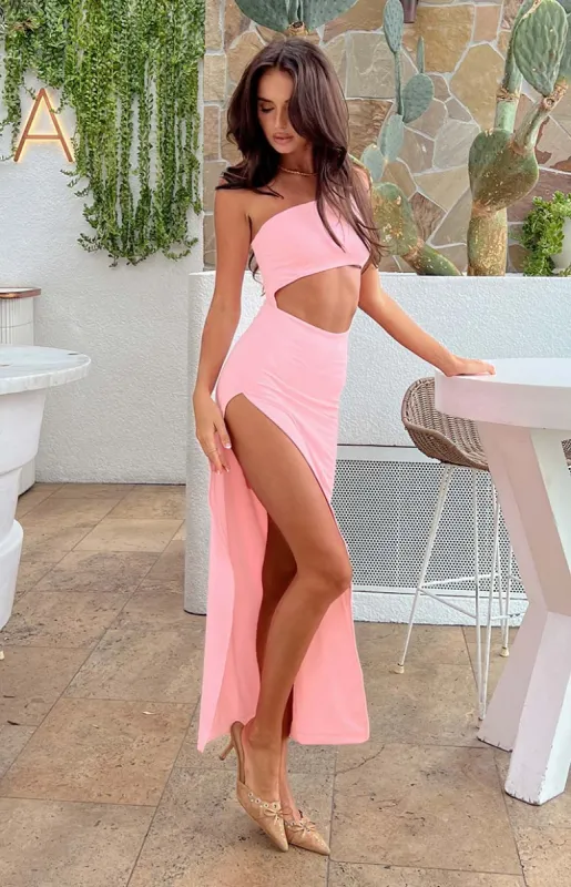 Simone Cut Out One Shoulder Pink Maxi Dress sold by Beginning Boutique