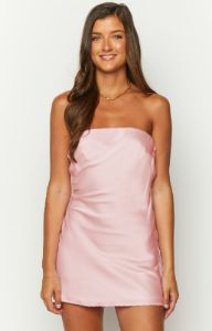 Ellie Baby Pink Strapless Mini Dress sold by Beginning Boutique