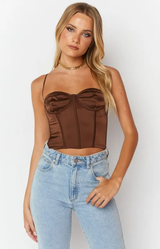 Angel Energy Satin Corset Brown made by Beginning Boutique