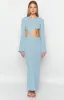 Arya Blue Long Sleeve Knit Maxi Dress sold by Beginning Boutique