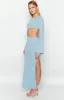 Arya Blue Long Sleeve Knit Maxi Dress sold by Beginning Boutique
