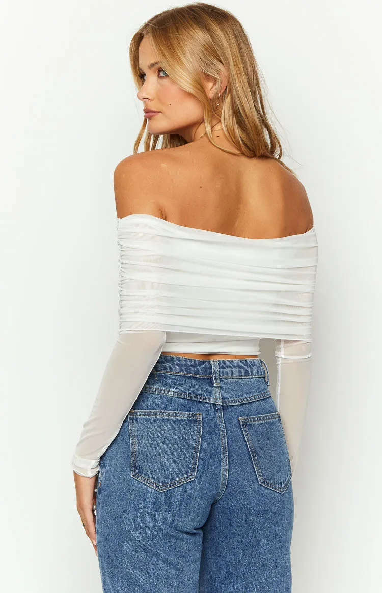 Ember White Mesh Long Sleeve Crop Top sold by Beginning Boutique product image thumbnail 5
