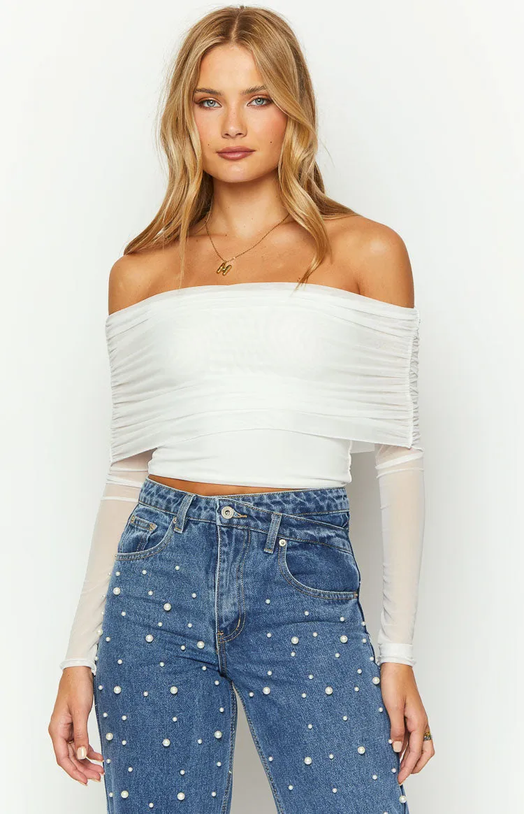 Ember White Mesh Long Sleeve Crop Top sold by Beginning Boutique product image thumbnail 3