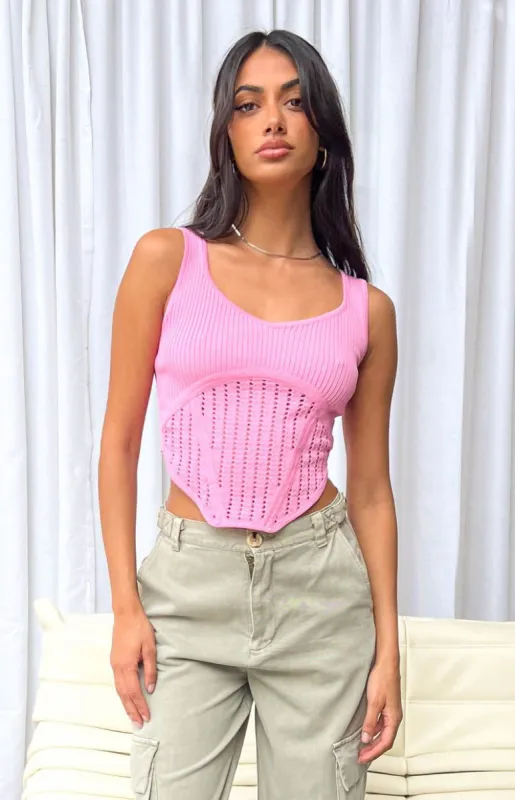 Maddie Pink Corset Knit Top sold by Beginning Boutique