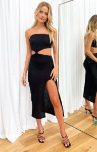 Harbour Black Midi Dress sold by Beginning Boutique