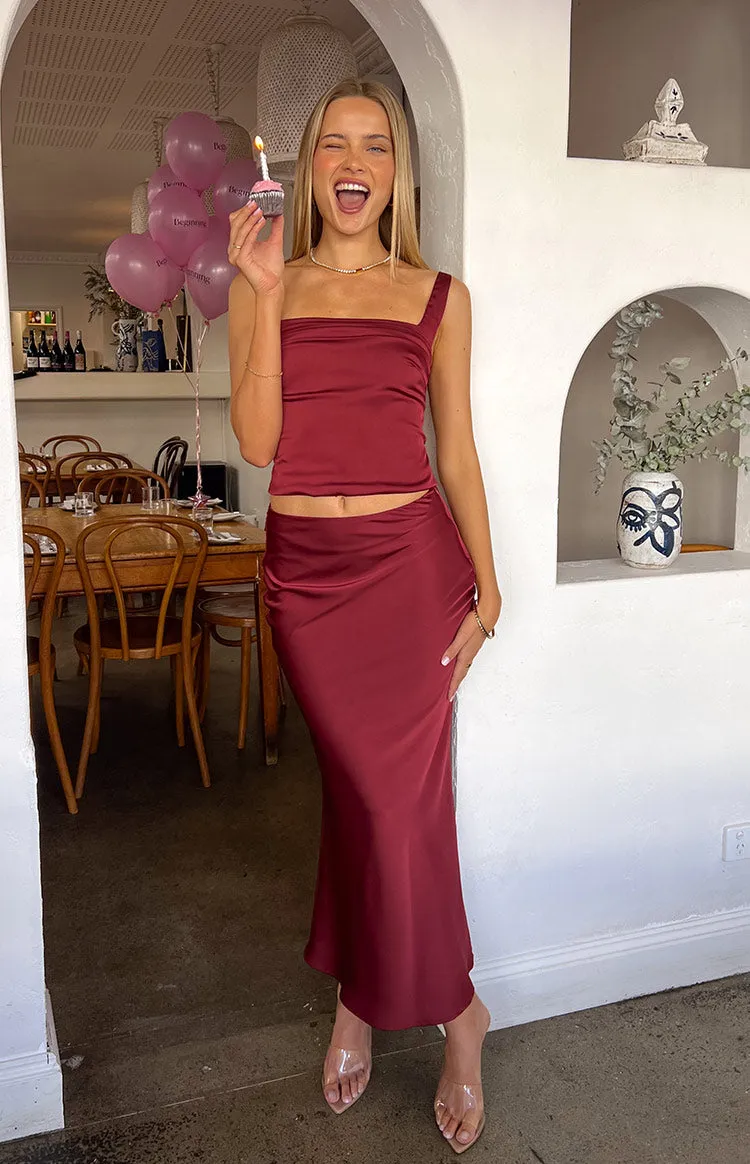 Ryland Burgundy Maxi Skirt sold by Beginning Boutique