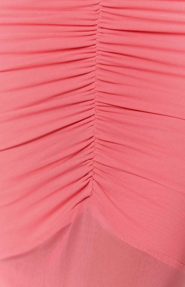Veronica Pink Mesh Ruched Maxi Dress sold by Beginning Boutique product image thumbnail 5