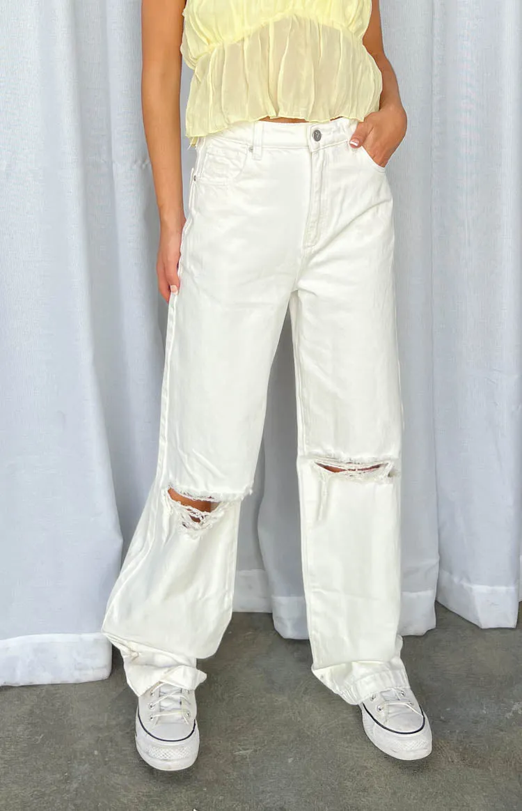 A 94 High & Wide Washed White Rip Jeans sold by Beginning Boutique product image thumbnail 2