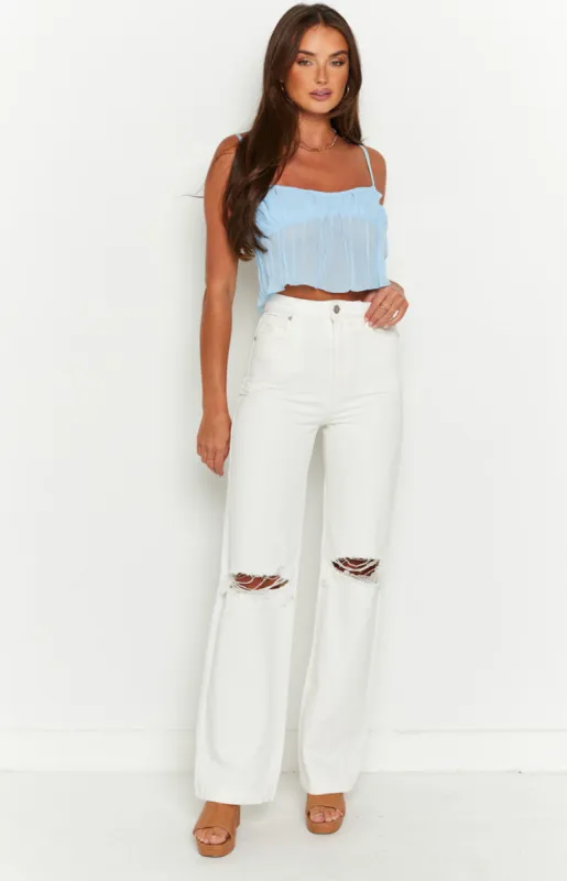 A 94 High & Wide Washed White Rip Jeans sold by Beginning Boutique