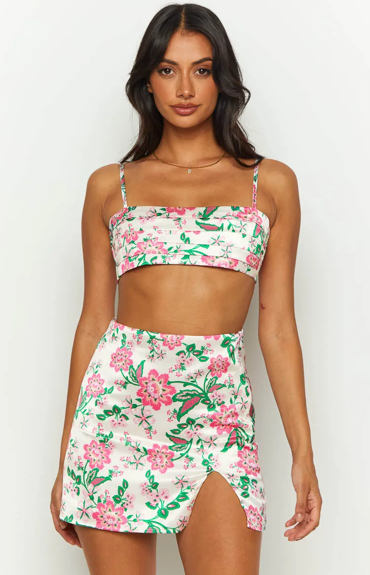 Miranda White Floral Tie Back Satin Crop Top sold by Beginning Boutique product image thumbnail 3