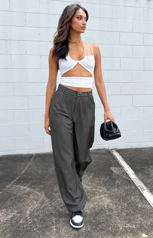 Roland Grey Pinstripe Pants sold by Beginning Boutique