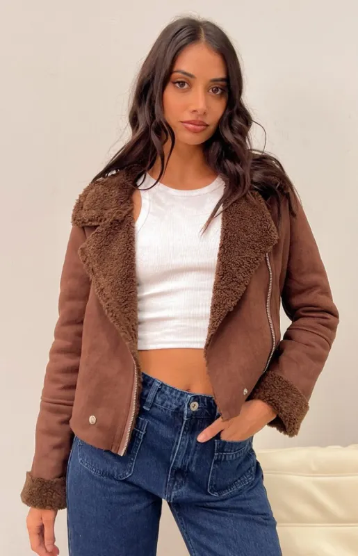 Force Brown Sherpa Jacket sold by Beginning Boutique