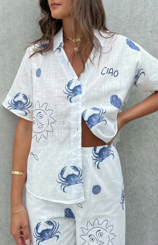 Caelen Blue Print Short Sleeve Top sold by Beginning Boutique